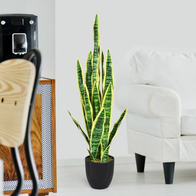 Coast Kunstplant – Sansevieria met Stevige Pot – 90 x 16 x 16 cm – Groen/Geel
