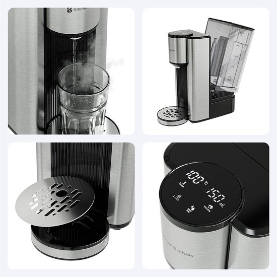 KitchenBrothers Heetwaterdispenser - 2.5L - Instant Waterkoker - BPA en PFAS Vrij - 3 standen van 150 t/m 300 ml - Heetwatertap - 40-100°C - RVS