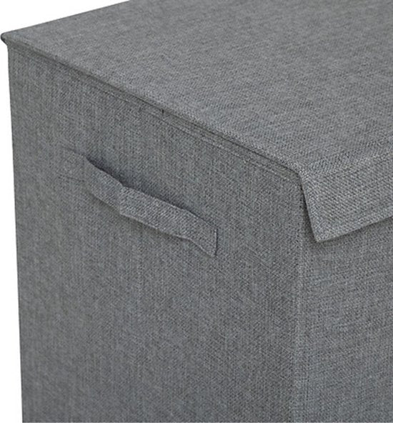 5Five Eureka sorteer wasmand - 74 liter - grijs - 37 x 37 x 60 cm - MDF/Polyester stof - met afsluitklep