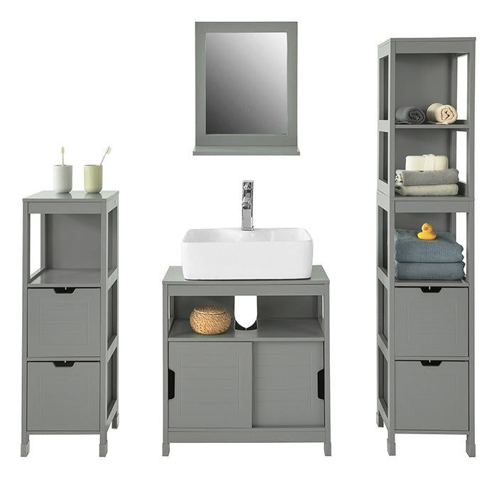 SoBuy FRG128-SG Wastafelmeubel - 2 Schuifdeuren 1 Plank - Grijs - 60x61x30 cm