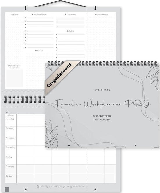 Systemyze Familieplanner Pro 2025 - Planner - Weekplanner - Gezinsplanner - Family Planner - Ongedateerd - Grijs