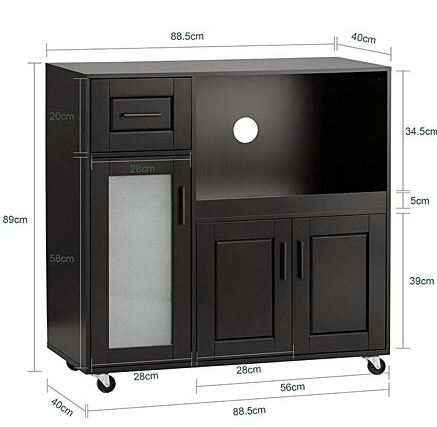 SoBuy Magnetronkast met 3 Kasten & 1 Lade - 89 x 40 x 89 cm - Zwart