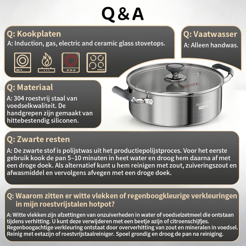 Maxcook roestvrijstalen hotpot - 30 cm - 6,5 liter