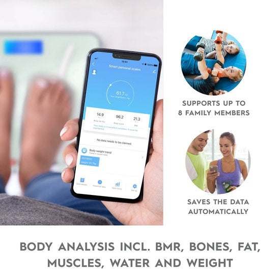 alpina Smart Home - Slimme Personenweegschaal - met Lichaamsanalyse - o.a. Gewicht, Vetpercentage en Spiermassa - met App - tot 8 Gebruikers