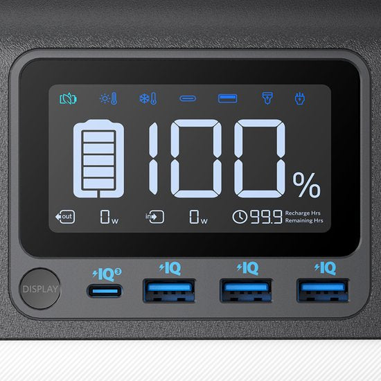 Anker 535 draagbare voeding, draagbare generator 512Wh (PowerHouse 512Wh), 500W 7-poorts buitengenerator met 2 AC-uitgangen, 60W USB-C PD-uitgang, LED-lamp voor kamperen, campers, noodgevallen en meer