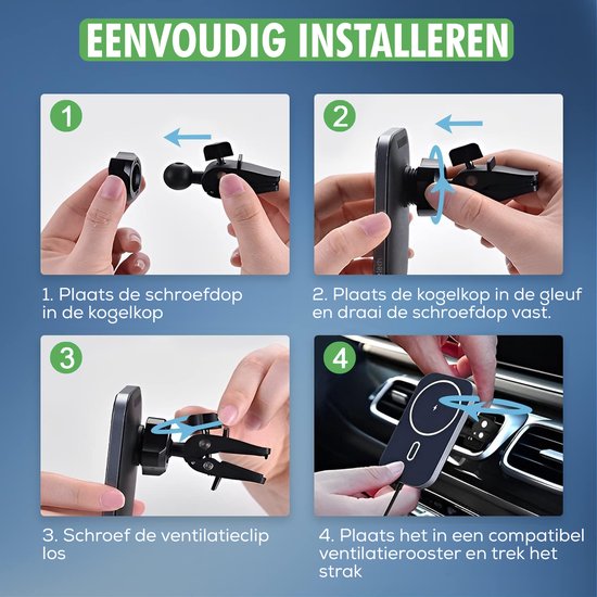 Travelhawk Magsafe Telefoonhouder Auto - Geschikt voor iPhone 11/12/13/14/15 - Draadloze oplader - Telefoonhouders Auto - Magsafe Autohouder -Magnetisch - Dashboard - Zwart