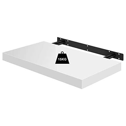 Woltu Zwevende Wandplank Premium - Houten Wandrek Wit - 40 x 22,8 x 3,8 cm