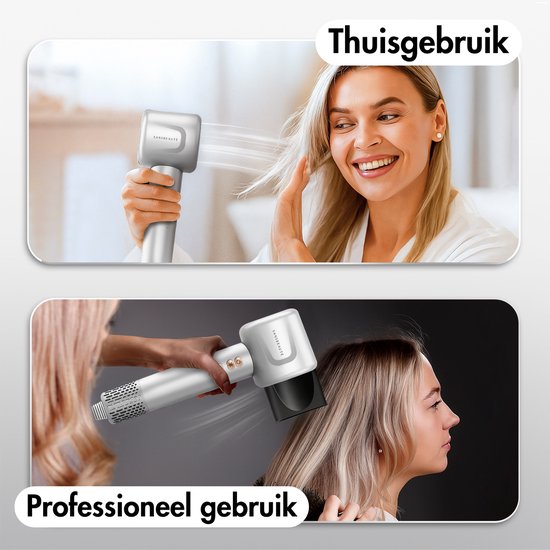 Sansbeauté® Föhn met Diffuser - Krullen - 110.000RPM - Ionische Haardroger met Borstel - 4 Opzetstukken – Reisföhn - Krul Feun Set - Sèche Cheveux - Haarföhn met Defuser - Hair Blow Dryer - 1600W