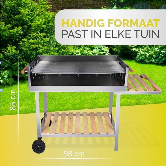 BBQ-collectie houtskoolbarbecue - BBQ met tafel - Buitenkeukenbarbecue in hoogte verstelbaar - 98 x 56 x 85 cm