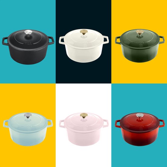 MOA Gietijzeren Braadpan - 5,7L - Voor Alle Warmtebronnen incl. Inductie - Met Deksel - Ø 26cm - Anti-Aanbaklaag - Groen