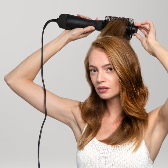 Auronic 3-in-1 Föhnborstel - Airstyler - Lang - Stijl - Krullen - 45 mm Krulborstel - Keramische Magic Brush - 1000W - Zwart/Zwart