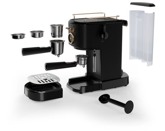 Princess 249417 Espressomachine – 20 Bar – Geschikt voor Gemalen Koffie, Pads & Cups – Met Melkopschuimer – 1,2L Watertank – 2 Kopjes Tegelijk – Kopjesverwarmer – Zwart – Cappuccino & Latte Machine
