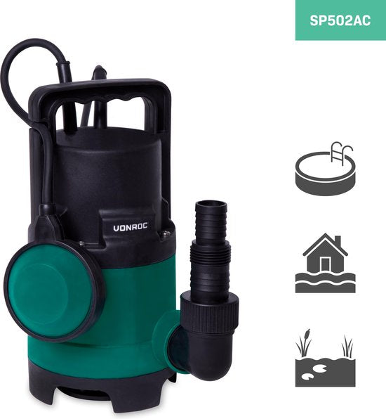VONROC Dompelpomp – Voor Vuil- & Schoonwater – 8000 l/u – 400 W – Zwart