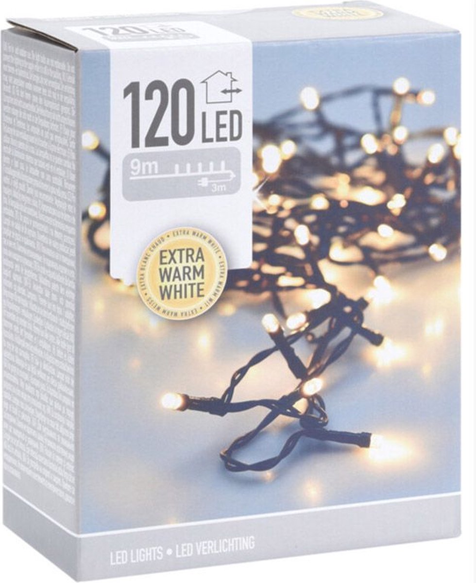 LED Kerstverlichting 9 m – 120 LED Lampjes – Extra Warm Wit – Binnen & Buiten – Met IP44 Adapter