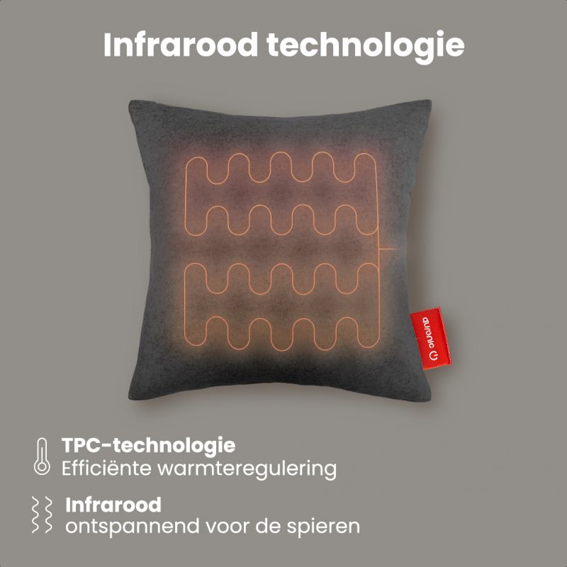 Auronic Warmtekussen - Velvet - 45x60 - Draadloos - Oplaadbaar - Elektrisch kussen - Infrarood - Antraciet