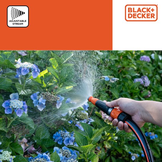 BLACK+DECKER Aanpasbare Sproeikop - Spuitpistool voor Tuinslang - Aanpasbare Waterstroom - 12 x 3,5 x 3,5 CM - Oranje/Zwart