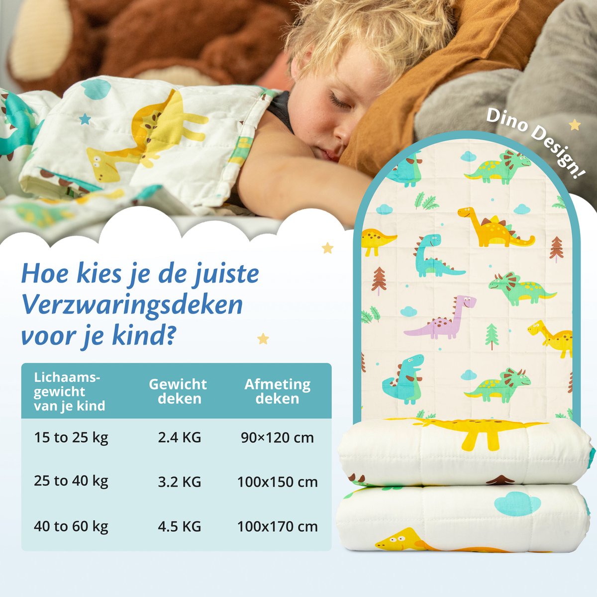 EL-Life Verzwaringsdeken Kind 3,2kg - 100 x 150cm - Zwaartedeken - Weighted Blanket - Verzwaarde Deken - OEKO-TEX Katoen - Ruimte & Astronauten