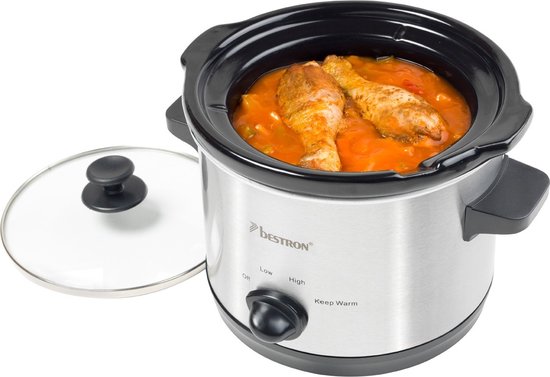 Bestron Slowcooker 120W - ASC150 - 1,5L - Keramische binnenpan - Zilver