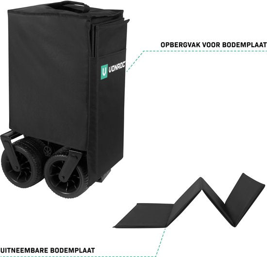 VONROC Bolderkar XL – Opvouwbaar - 80 kg draagvermogen – 200l inhoud - Extra ruim model - Massieve anti-lek wielen - Stevig stalen frame – Polyester 600D - Zwart