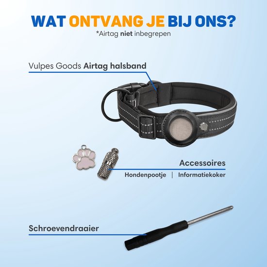 Vulpes Goods® Pets - Hondenhalsband geschikt voor Apple AirTag - Apple Airtag Halsband voor Honden Pro - Veilig, lichtgewicht, reflecterend & comfortabel - Anti-kras en Waterbestendig - Incl. 2 accessoires - 43-51 CM - L