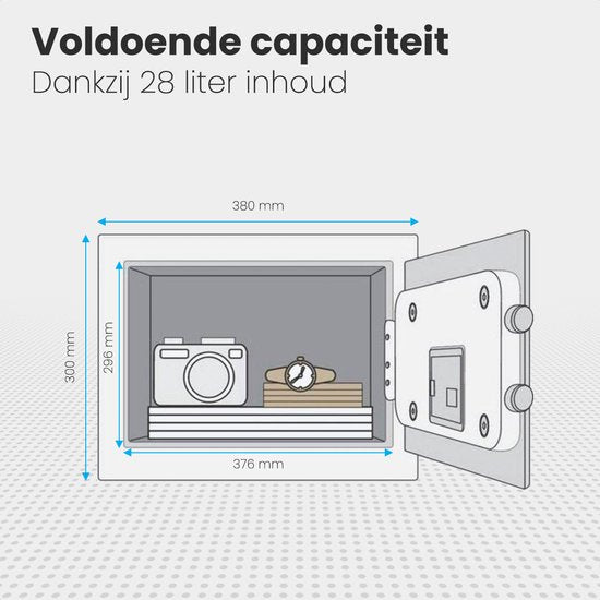 Auronic Elektronische Kluis - Cijferslot - Sleutel - Muurbevestiging - 4,3cm Deur - 130dB Alarm - 28L - 30x38x30cm - 10KG - Staal - Zwart