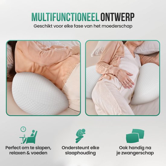 Avalo Zwangerschapskussen W-Vorm - Traagschuim - Zijslaapkussen Volwassenen - Verstelbare Wig - Buik-, Rug- & Beensteun - Voedingskussen - Lichaamskussen - Wasbare Hoes