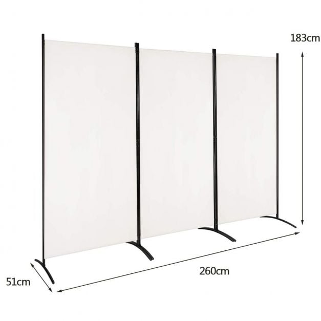 Coast 3 Panelen Roomdivider - Inklapbaar - 260 x 183 cm - Wit - Polyester/Staal