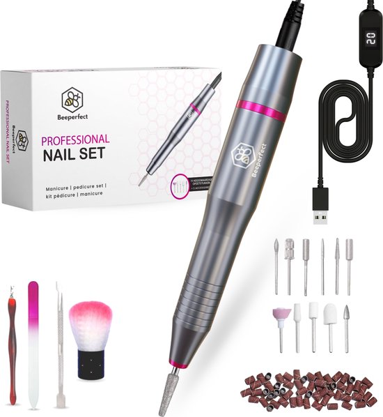 Beeperfect Elektrische Nagelvijl–Pedicureset - 20.000 RPM– Grijs