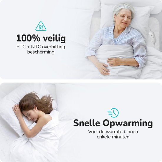 Bloomfold Elektrische Onderdeken - 150 x 80 cm - Wasmachinebestendig - 1 Persoons - 3 Standen - Warmtedeken - Wit/polyester