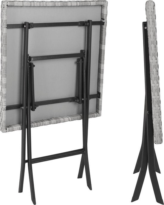tectake® - wicker balkon- of tuinbistroset, zitgroep met 2 stoelen en 1 kleine eettafel, ruimtebesparend opklapbaar, tuinmeubelen, balkonmeubel klein balkon - lichtgrijs