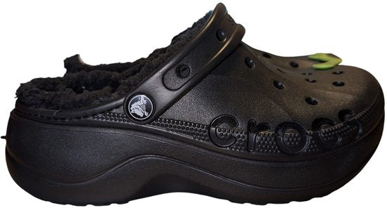 Crocs Baya platform lined clog - size 39-40 - uk size 7 - black