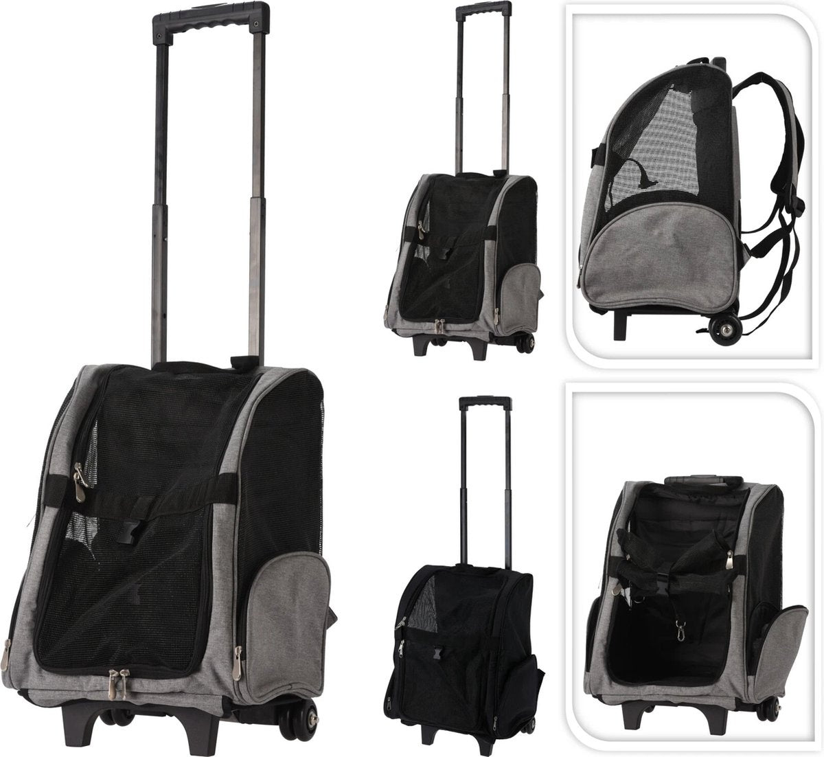 Dogs Collection - Dieren Trolley & Rugzak - 2 in 1 - Zwart - Opvouwbaar