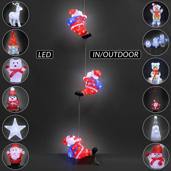 3x Deuba Kerstfiguur Kerstman – LED Acryl 30cm –Wit Licht