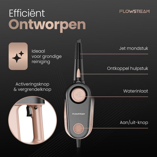 FLOWSTEAM® 9-in-1 Krachtige Handstoomreiniger - Stoomreiniger – Vlekkenreiniger - Handstomer - Voor Badkamer, Keuken, Bank & Meubels - 4 Bar & 110°C Stoom