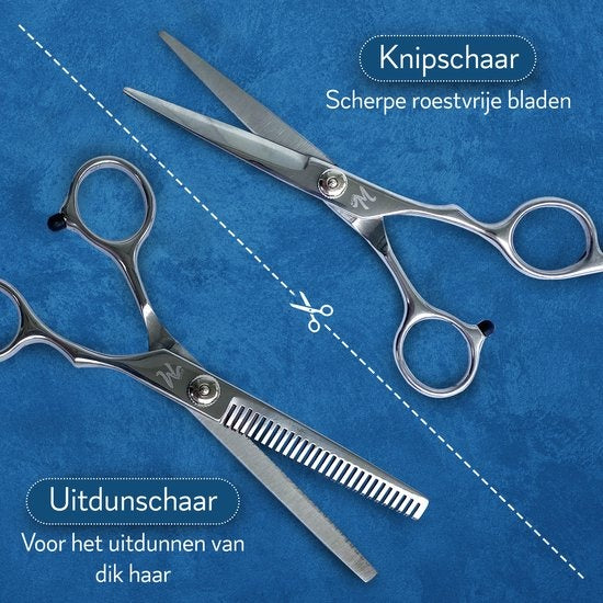 Complete Kappersset - 10 Delig - Kappersschaar Rechtshandig - Uitdunschaar Kapper - Hair Scissors - Coupeschaar - Haarschaar Set