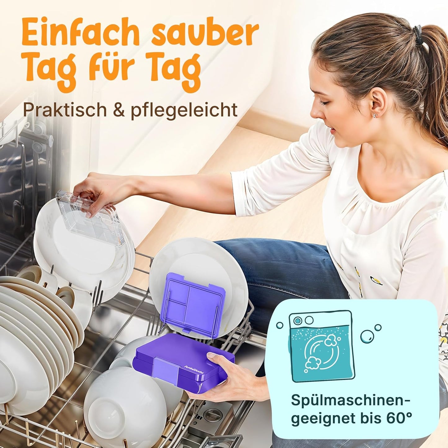 Funkelfuchs® - Lunchbox kinderen met vakjes - 500ml, paars - Lunchbox ster, klein - Snackbox, snackbox, broodtrommel, maaltijdbox, bentobox kinderen - voor school, kleuterschool en kinderdagverblijf