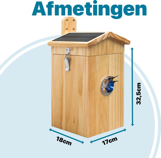 Vogelhuisje met Camera en Audio - Vogelhuisjes Hangend - Hout - Nestkastje - Dubbel zonnepaneel