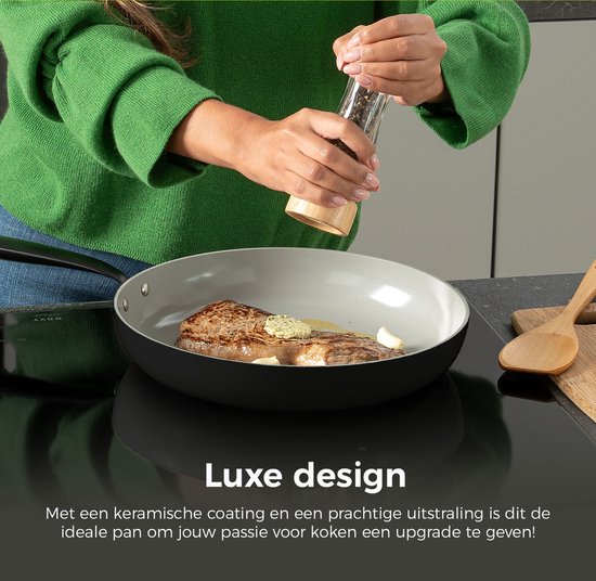 BE Living Koekenpan - Ø 28 cm - PFAS vrije Keramische Koekenpan inductie - Geschikt voor alle warmtebronnen - Zwart