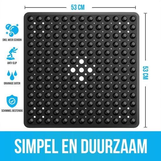 Avalo Badmat / Antislipmat Douche - 53x53CM - Zwart - Met Zuignappen - Douchemat Antislip voor Douche - Badkamermat