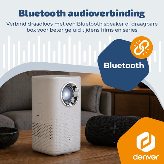 Denver Portable Beamer - 4K 3840x2160P - 150 ANSI Lumen - Projector - Ingebouwde Batterij - Thuisbioscoop - HDMI - USB-C - PR4700