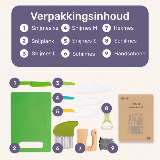 Qwali XL Kindermessen Set - Veilig - Inc. snijplank - Kinder - bestek - Messen - Kind