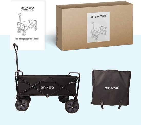 BRASQ Bolderkar Opvouwbaar - 100 Liter - 80 KG Draagkracht - Draaibare wielen mét rem - 90x51x100 CM - Verstelbare hendel - Inklapbare Bolderwagen - Compact – Zwart