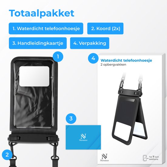 Nuvance Waterdicht Telefoonhoesje 2 in 1 met Koord - Universeel tot 7 inch - Drybag Hoesje - Dubbele Klipsluiting