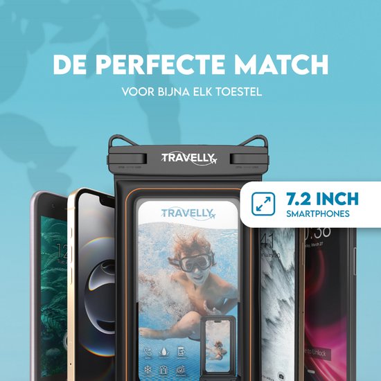 Travelly® Luxe Waterdicht Telefoonhoesje – Universeel Onderwater Hoesje voor Smartphone – Geschikt voor alle telefoons – Drybag – Voor Vakantie, Zwemmen & Watersport - Zwart
