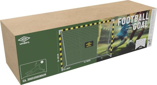 Umbro Voetbaldoel - Voetbal Goal 300 x 200 x 90 cm - Voetbalgoal Groot - Buitenspeelgoed voor Kinderen en Volwassenen - Snelle Montage - Voetbal Training Doel - Metaal - Zwart/ Geel
