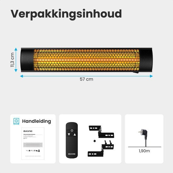 Auronic Terrasverwarmer - Infrarood - Heater - Elektrisch - 2000W - Zwart