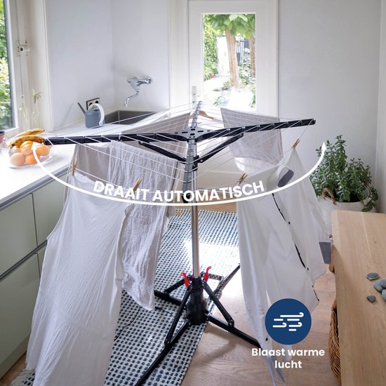 Nexxt Elektrische Droogmolen – 17M – Energiezuinig (10W) – Inklapbaar – Automatisch Draaiend