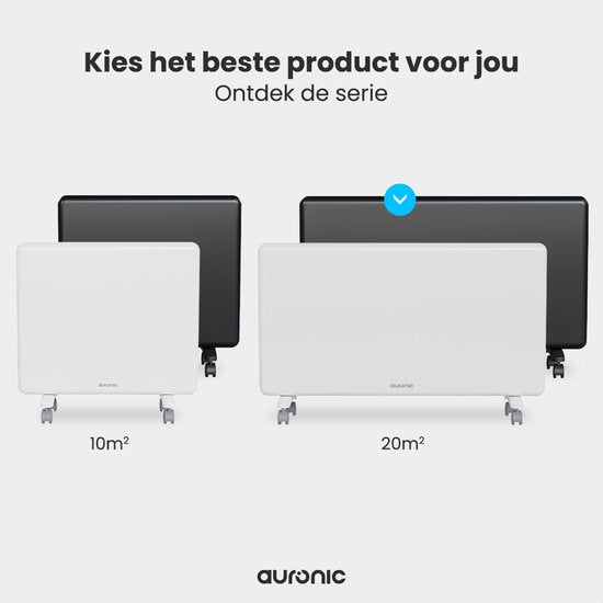 Auronic Convectorkachel - 2000W - Elektrische Kachel - 3 Standen - Metalen Paneelverwarming - Vrijstaand - Wielen - Wit