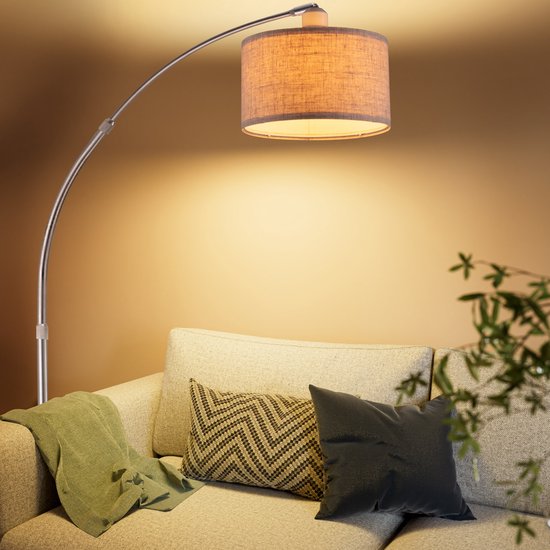 Booglamp – Stoffen - Kap – Marmeren - Voet - 150-175 cm – E27- Beige