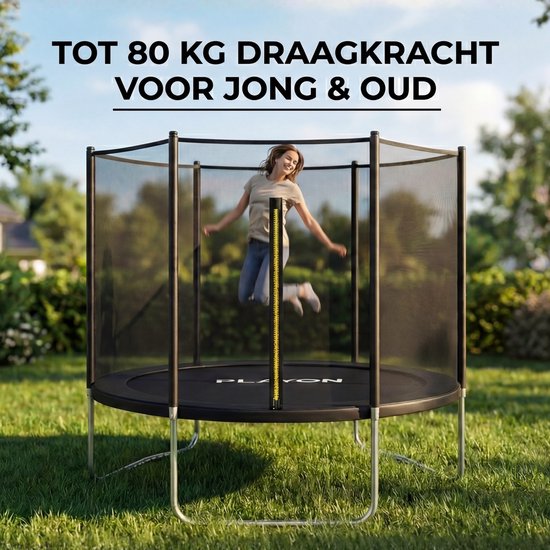 Playon Trampoline - Trampoline met Veiligheidsnet - Kinder trampoline - Ø183 cm – Inclusief randbescherming – Water en UV bestendig - Zwart